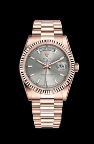 Rolex Day-Date 36 Everose Fluted / President / Rhodium