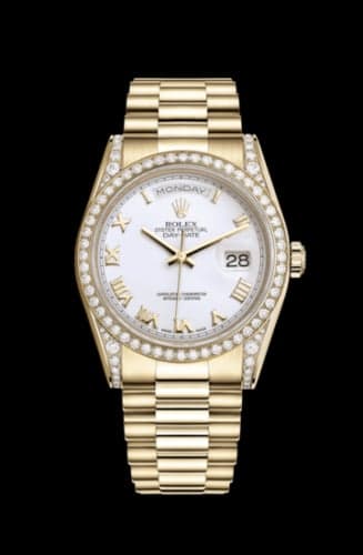 Rolex Day-Date 36 Yellow Gold Diamonds / President / White Roman