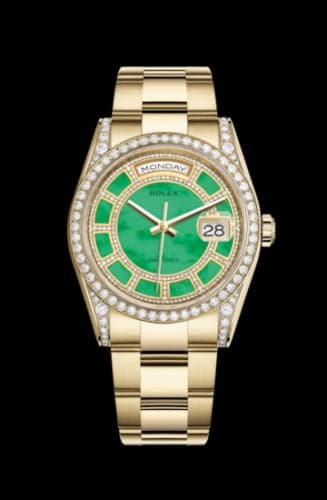 Rolex Day-Date 36 Yellow Gold Diamonds / Oyster / Green Jade Carousel
