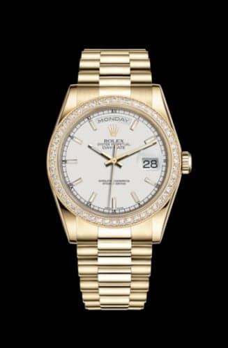 Rolex Day-Date 36 Yellow Gold Diamonds / President / White