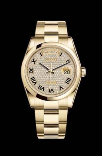 Rolex Day-Date 36 Yellow Gold Domed / Oyster / Paved Roman