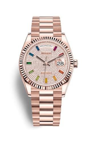 Rolex Day-Date 36 Everose Gold / Fluted / Paved-Rainbow / President