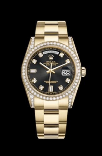 Rolex Day-Date 36 Yellow Gold Diamonds / Oyster / Black Diamonds Rubies