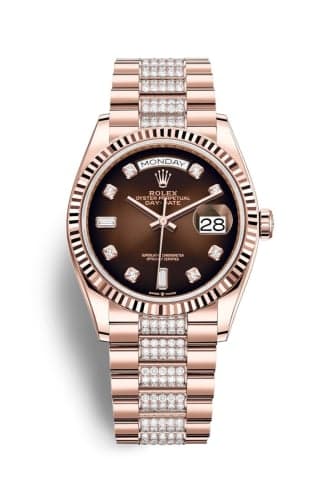 Rolex Day-Date 36 Everose Gold / Fluted / Brown Ombré-Diamond / President-Diamond