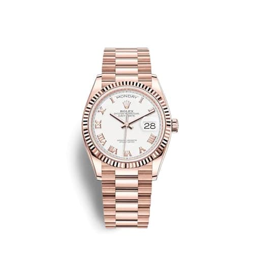 Rolex Day-Date 36 Everose Gold / Fluted / White - Roman / President