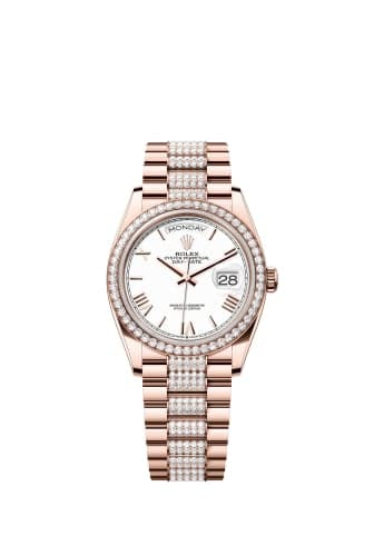Rolex Day-Date 36 Everose Gold / Diamond / White - Roman / President - Diamond