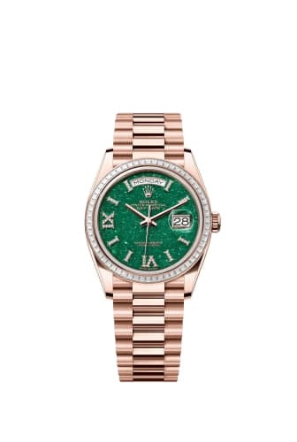 Rolex Day-Date 36 Everose Gold - Baguette / Green Aventurine / President - Diamond
