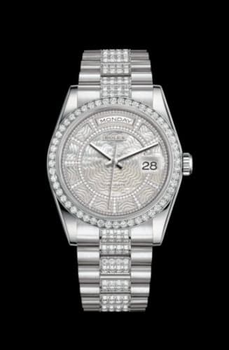 Rolex Day-Date 36 Platinum Diamonds / President Diamonds / White Carousel