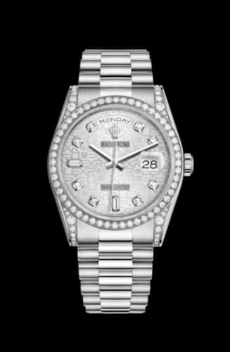 Rolex Day-Date 36 White Gold Diamonds / President / Silver Computer