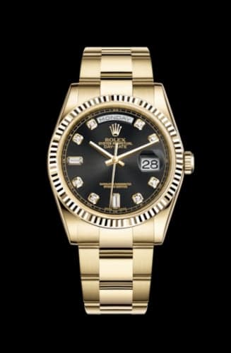 Rolex Day-Date 36 Yellow Gold Fluted / Oyster / Black Diamonds