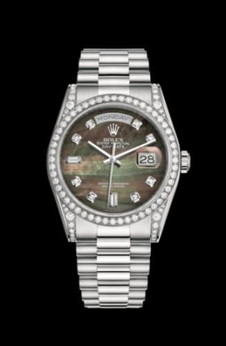 Rolex Day-Date 36 White Gold Diamonds / President / Black MOP