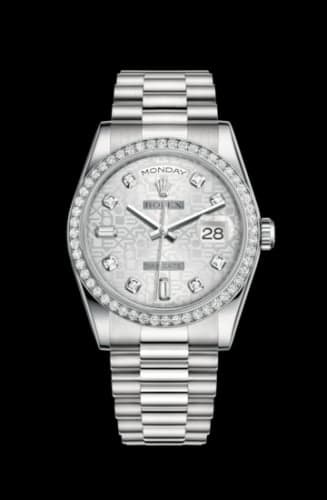 Rolex Day-Date 36 Platinum Diamonds / President / Silver Computer