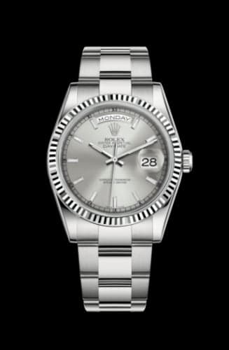 Rolex Day-Date 36 White Gold Fluted / Oyster / Silver