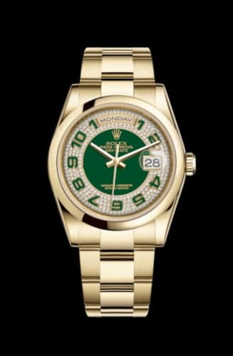 Rolex Day-Date 36 Yellow Gold Domed / Oyster / Green Paved