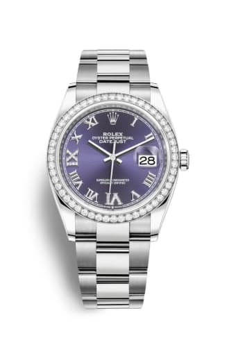 Rolex Datejust 36 Stainless Steel / Diamond / Aubergine Roman-Diamonds / Oyster