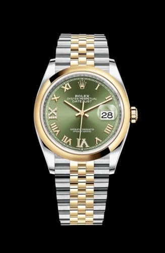 Rolex Datejust 36 Stainless Steel / Yellow Gold / Smooth / Olive Green Roman Diamond / Jubilee