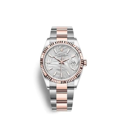 Rolex Datejust 36 Stainless Steel / Everose / Fluted / Silver - Palm / Oyster