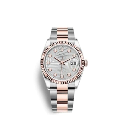 Rolex Datejust 36 Stainless Steel / Everose / Fluted / Silver - Palm - Diamond / Oyster