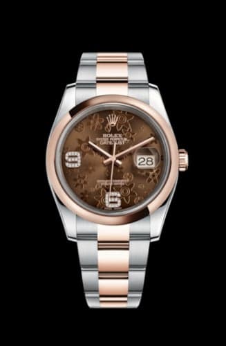 Rolex Datejust 36 Rolesor Everose Domed / Oyster / Chocolate Floral