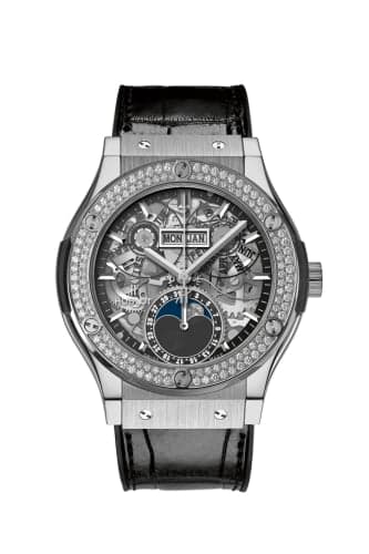 Hublot Classic Fusion Aerofusion Moonphase Titanium - Diamond / Alligator