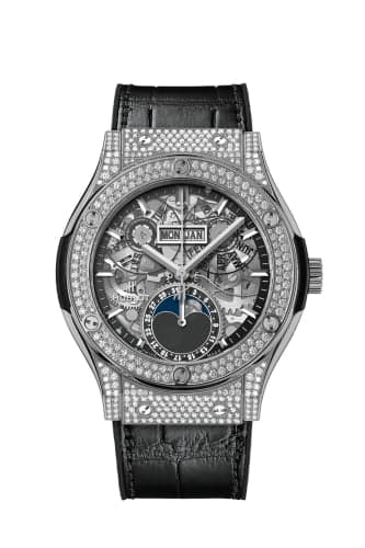 Hublot Classic Fusion Aerofusion Moonphase Titanium - Pavé / Alligator