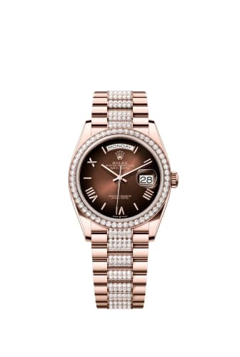 Rolex Day-Date 36 Everose Gold / Diamond / Brown Ombré - Roman / President