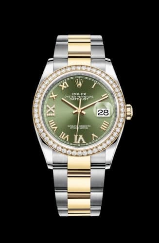 Rolex Datejust 36 Stainless Steel / Yellow Gold / Diamond / Olive Green Roman Diamond / Oyster