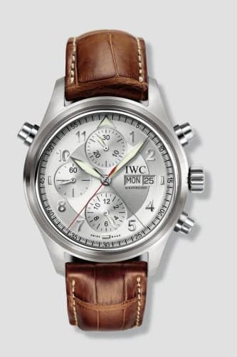 IWC Schaffhausen Pilot's Watch Spitfire Double Chronograph Stainless Steel / Silver / German / Strap
