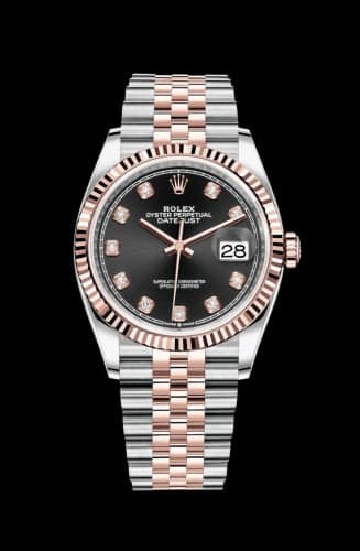 Rolex Datejust 36 Stainless Steel / Everose / Fluted / Black Diamond / Jubilee