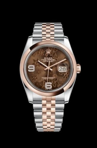 Rolex Datejust 36 Rolesor Everose Domed / Jubilee / Chocolate Floral