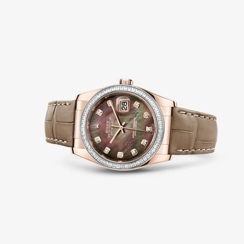 Rolex Datejust 36 Everose Strap Black Mother of Pearl Diamonds
