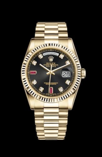Rolex Day-Date 36 Yellow Gold Fluted / President / Black Diamonds Rubies