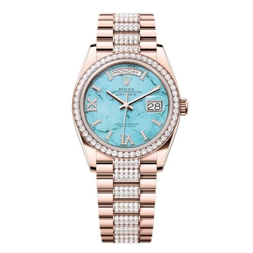 Rolex Day-Date 36 Everose Gold - Diamond / Turquoise / President - Diamond