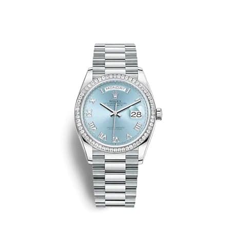 Rolex Day-Date 36 Platinum - Baguette / Ice Blue - Roman / President