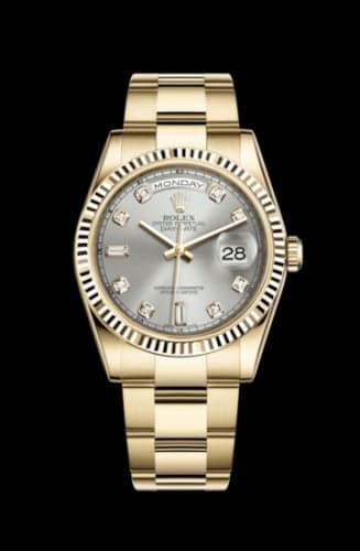 Rolex Day-Date 36 Yellow Gold Fluted / Oyster / Silver Diamonds