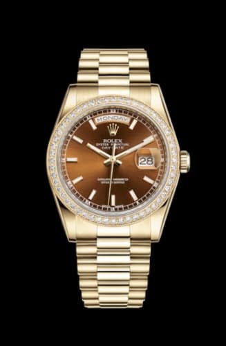 Rolex Day-Date 36 Yellow Gold Diamonds / President / Cognac