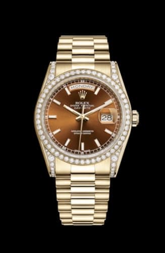 Rolex Day-Date 36 Yellow Gold Diamonds / President / Cognac