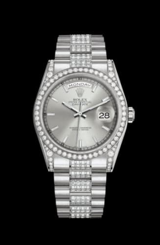 Rolex Day-Date 36 White Gold Diamonds / President Diamond / Silver