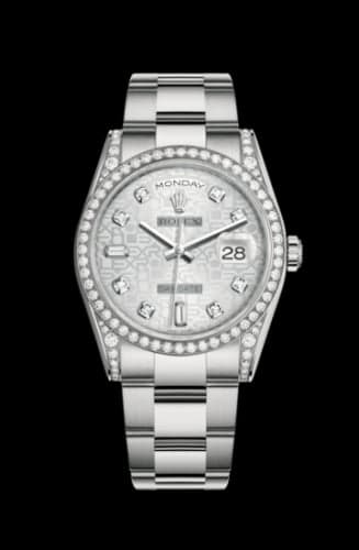 Rolex Day-Date 36 White Gold Diamonds / Oyster / Silver Computer