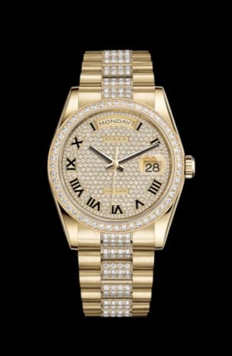 Rolex Day-Date 36 Yellow Gold Diamonds / President Diamond / Paved Roman