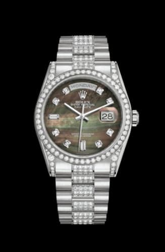 Rolex Day-Date 36 White Gold Diamonds / President Diamond / Black MOP