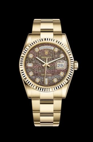 Rolex Day-Date 36 Yellow Gold Fluted / Oyster / Black MOP Computer