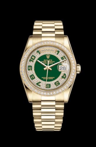 Rolex Day-Date 36 Yellow Gold Diamonds / President / Green Arabic