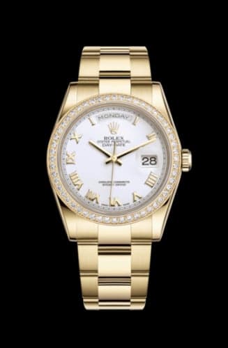 Rolex Day-Date 36 Yellow Gold Diamonds / Oyster / White Roman