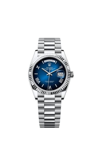 Rolex Day-Date 36 Platinum - Fluted / Blue Ombré - Roman / President