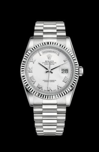 Rolex Day-Date 36 White Gold Fluted / President / White Roman