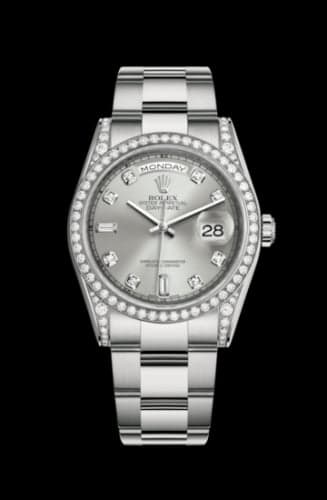 Rolex Day-Date 36 White Gold Diamonds / Oyster / Silver Diamond