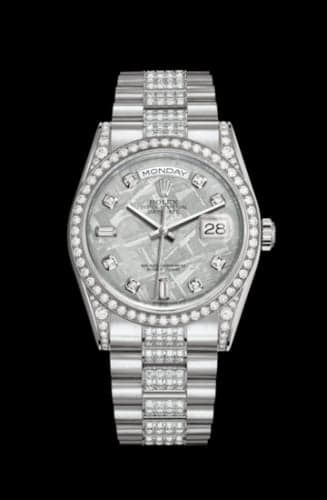 Rolex Day-Date 36 White Gold Diamonds / President Diamonds / Meteorite