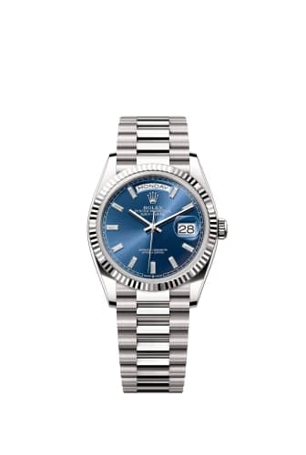 Rolex Day-Date 36 White Gold - Fluted / Bright Blue - Baguette / President