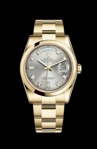 Rolex Day-Date 36 Yellow Gold Domed / Oyster / Silver Diamonds